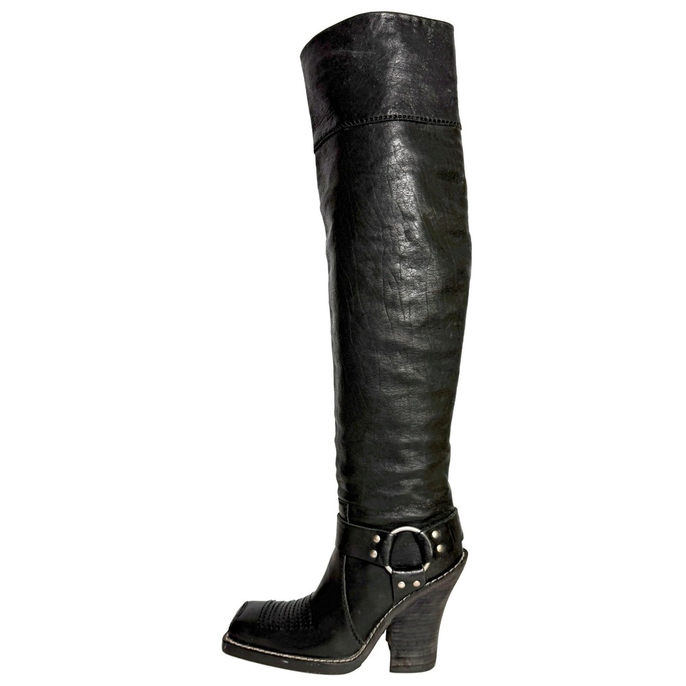 Vintage Dior Galliano Fall‎ 2006 Runway Black Leather Western Boots 37